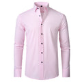 Man wearing four-way stretch wrinkle-resistant lightweight mens non-iron office shirt