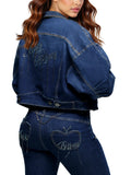 Apple Bottoms By Nelly cropped denim jacket with chain-link logo and balloon sleeves