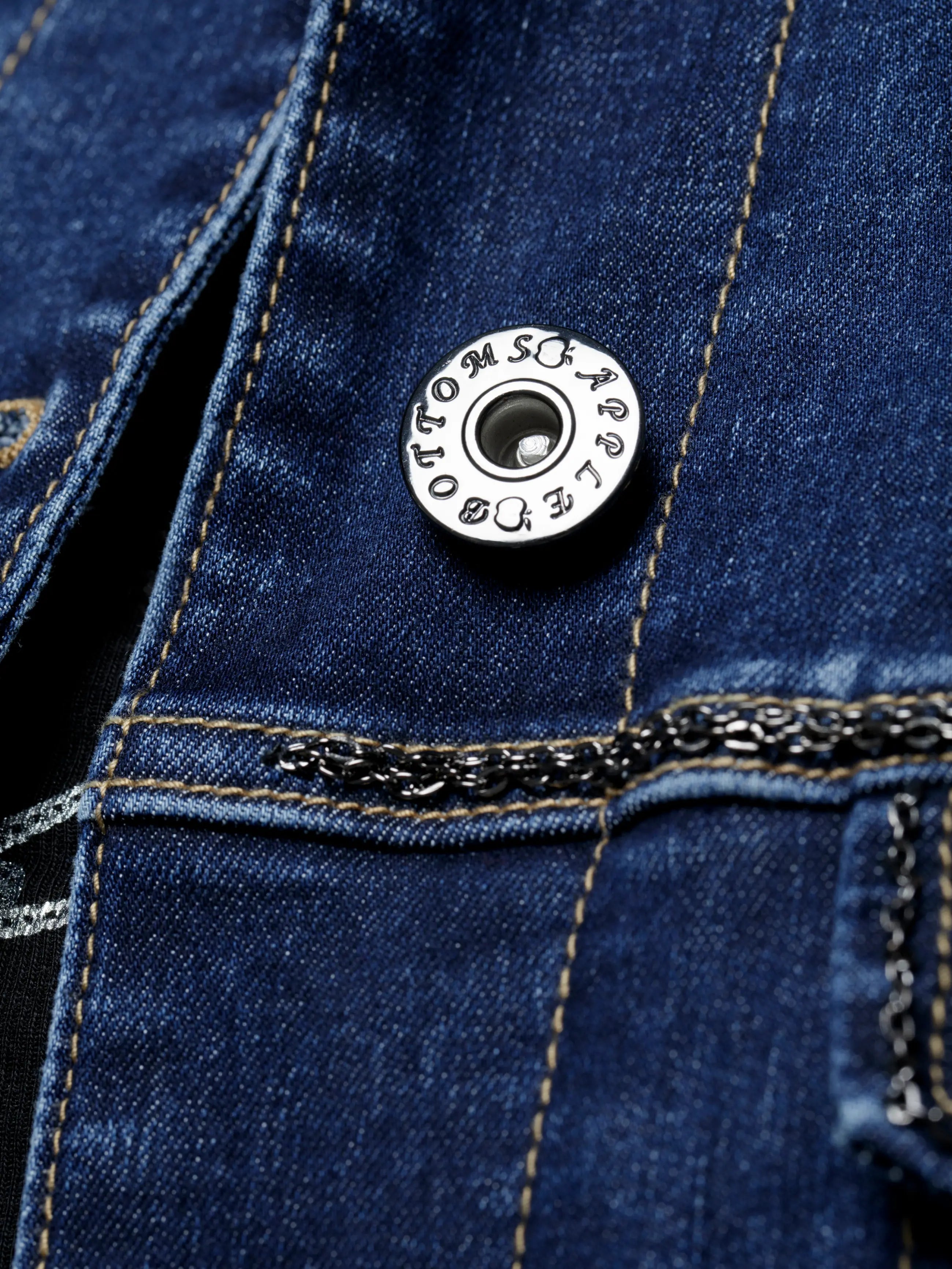 Apple Bottoms By Nelly cropped denim jacket with chain-link logo and balloon sleeves