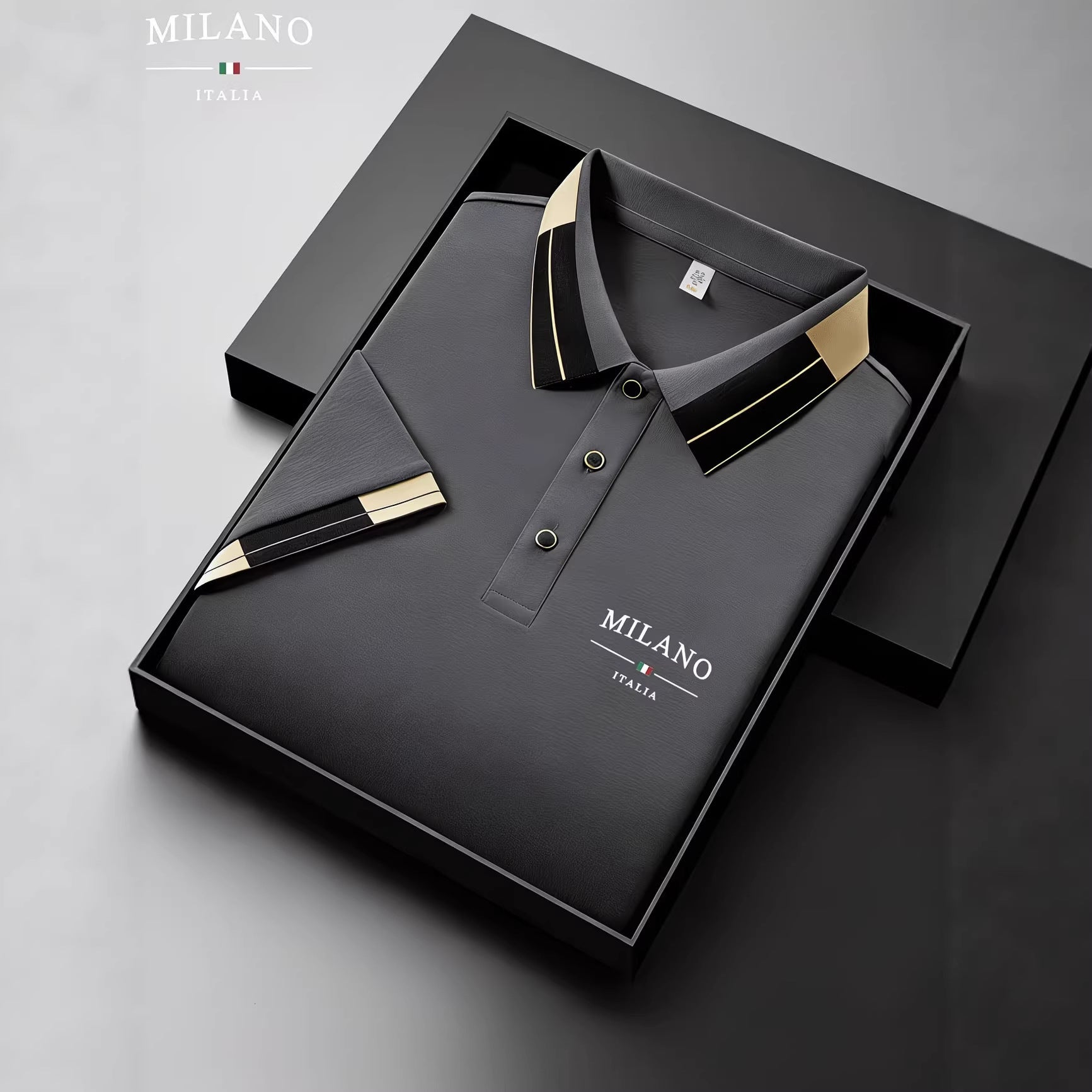 Exotic professional mens slim-fit lightweight polyester dress shirt with striped pattern in black and white
