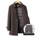 men's double-sided wool overcoat with suit collar and mid-length design in brown and dark gray colors