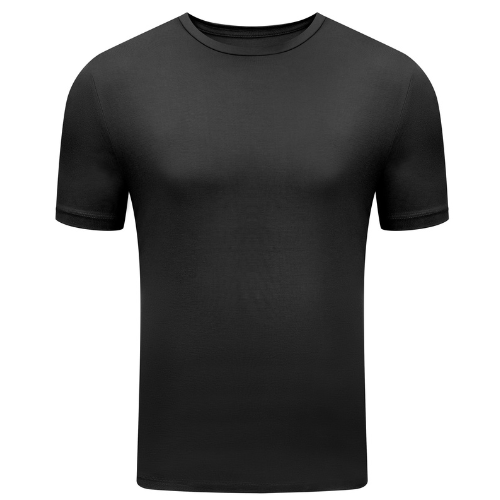 Men's bamboo rayon crew neck tee shirt in black with tailored fit and breathable fabric
