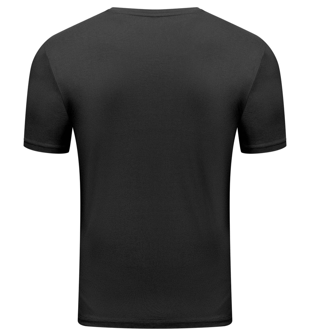 Men's Bamboo Rayon Crew Neck Tee Shirt in black showing lightweight breathable fabric and tailored fit