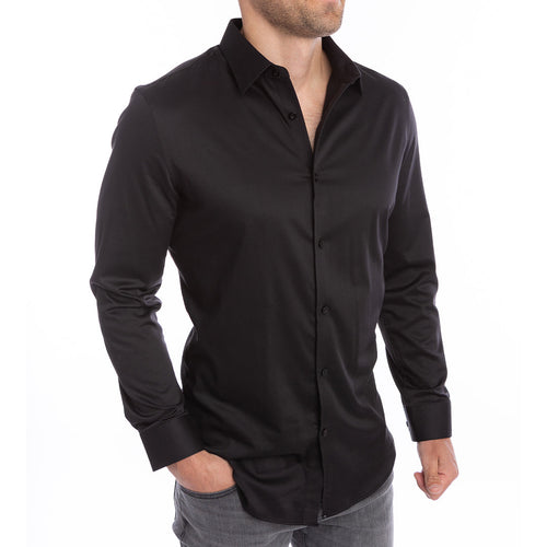 Black goTIELESS Ultimate Dress Shirt with Million Dollar Collar and wrinkle-resistant bamboo stretch fabric