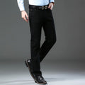 Conservative comfortable stretch office trousers in green, black, and brown with a straight-leg silhouette for active professionals