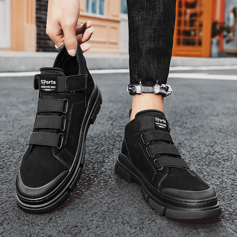 Black Geek Chic Elastic Band slip-on suede sneakers with secure ankle collar and flat PU sole