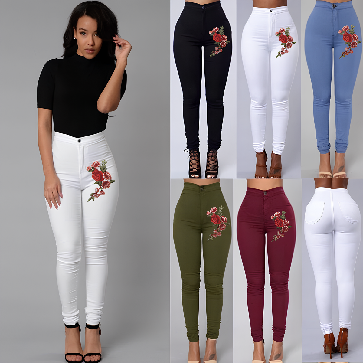 Painted Hemp Stretch Mom Jeans Embroidered Tummy Control Fit