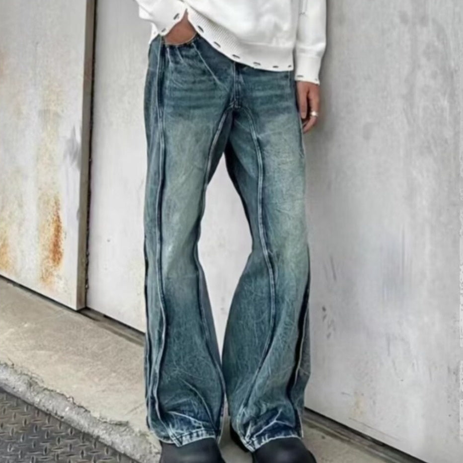 Mens American-style chunky shoe with unique stitch design in denim