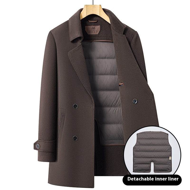 Men's double-sided wool overcoat with mid-length suit collar in brown and black colors