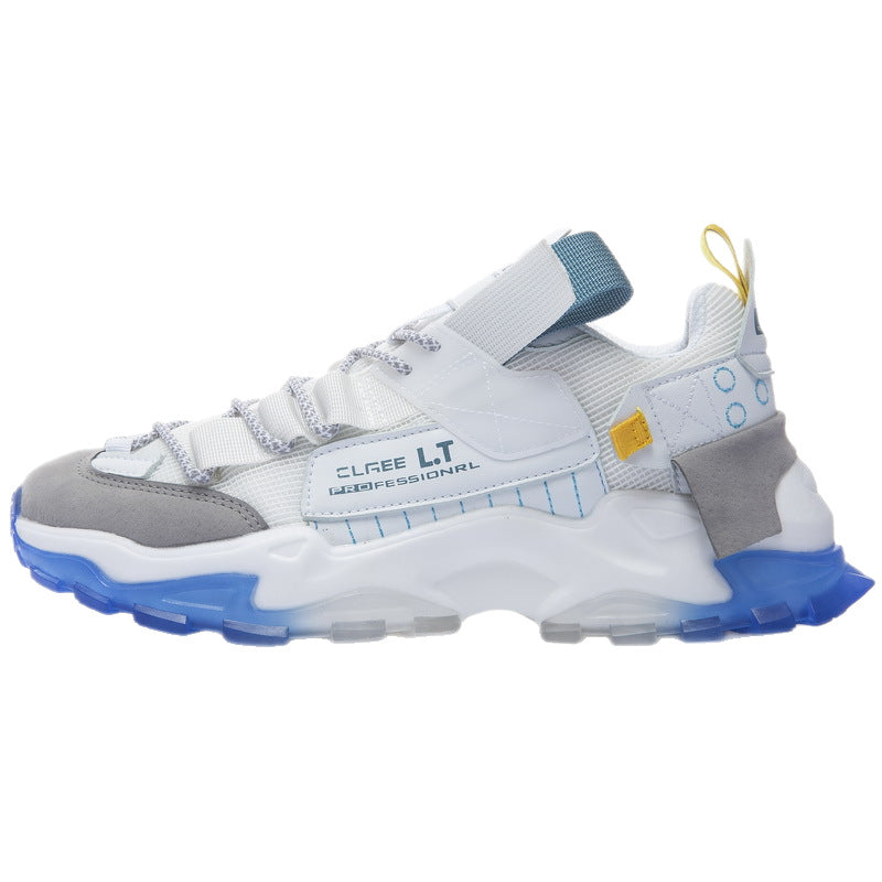 Lightweight casual sneakers with ventilated mesh and smooth PU exterior on wooden floor