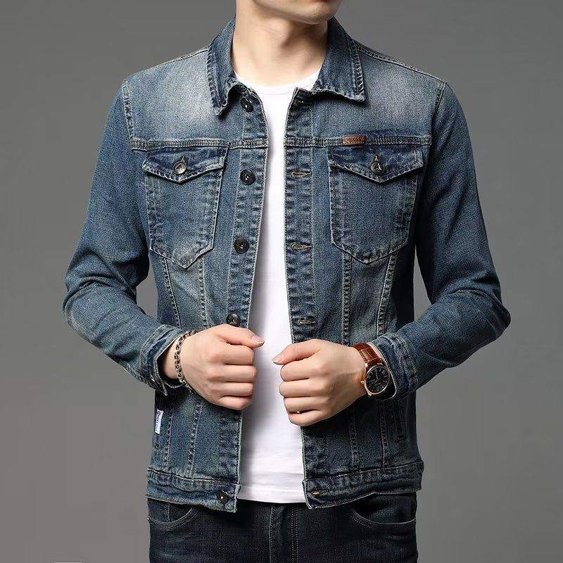 Men's slim fit denim jackets in two colors, structured urban casual wear