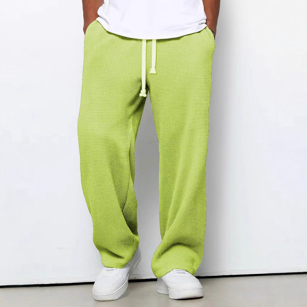 Men's waffle knit sweatpants with "I Missed The Summer So Crazy, Sorry People" print, breathable textured fabric, relaxed fit, drawstring waist, available in multiple colors