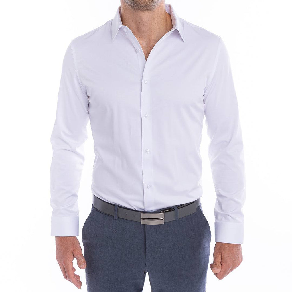 White goTIELESS Ultimate Dress Shirt with reinforced front and convertible cuffs