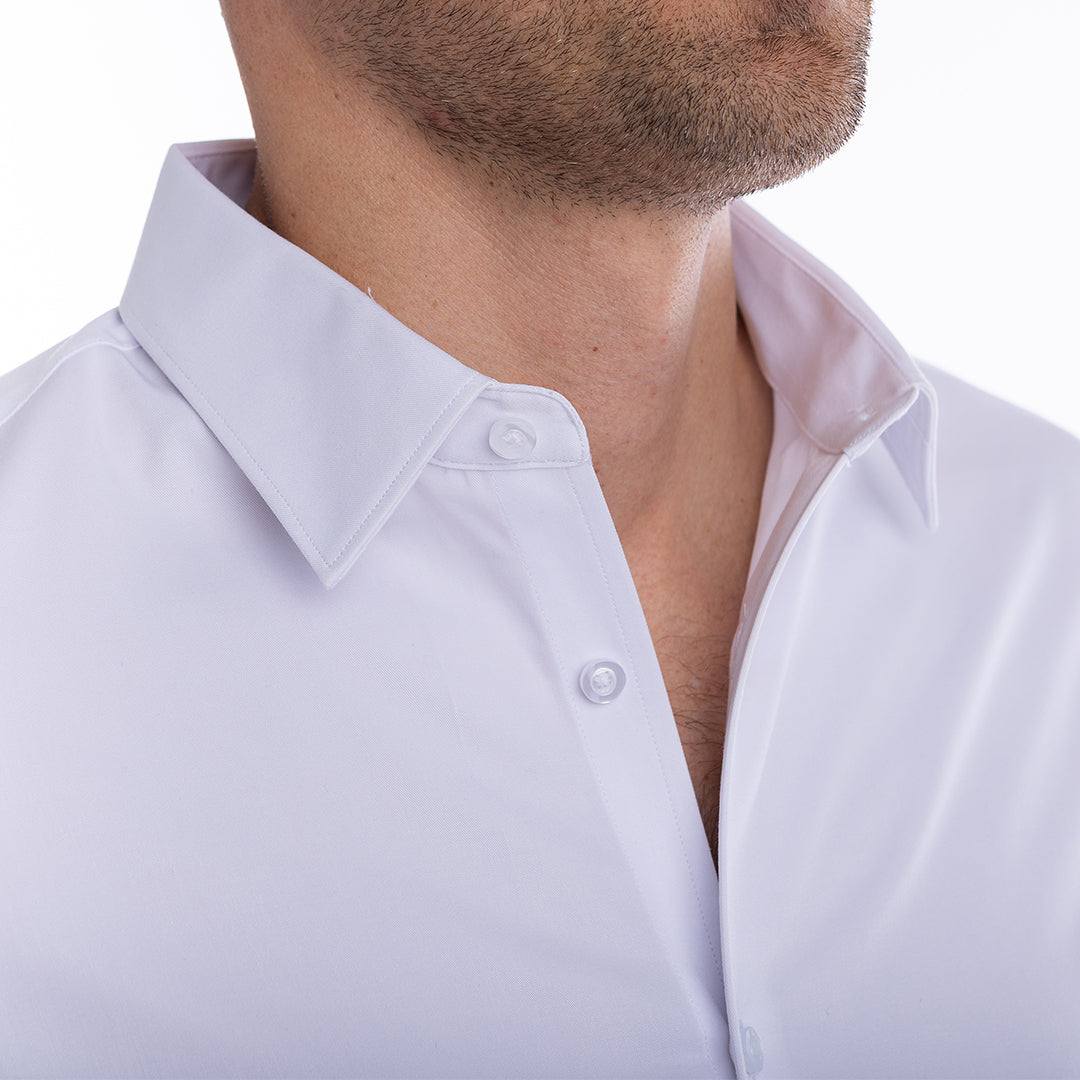 White goTIELESS Ultimate Dress Shirt with reinforced front and stretch bamboo fabric