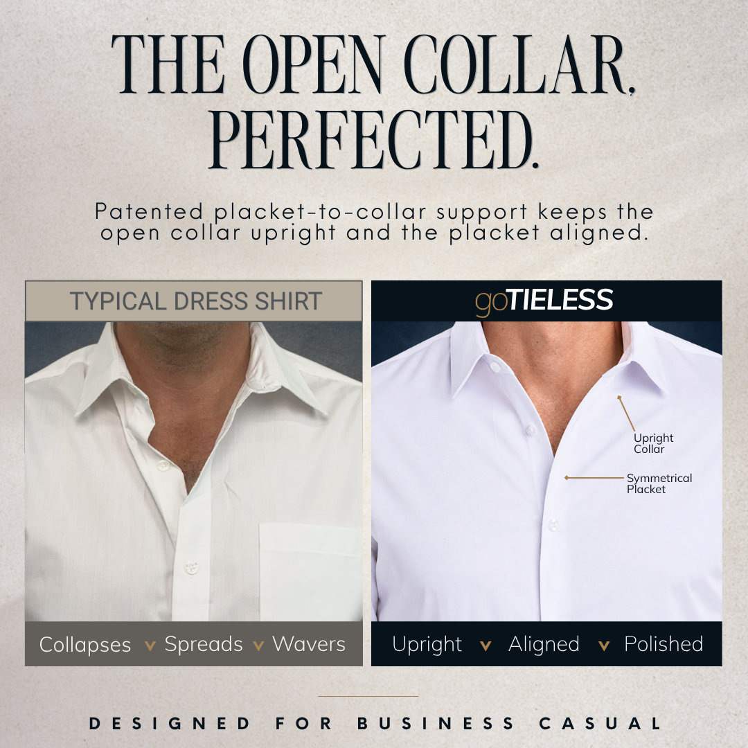 White goTIELESS Ultimate Dress Shirt with reinforced placket and convertible cuffs