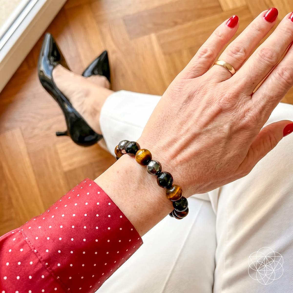 Triple Protection Bracelet with Hematite, Black Obsidian, and Tiger’s Eye gemstones for energetic balance and mental clarity