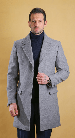 Bright Moons Wool Cashmere Double Breasted Overcoat Ash Gray