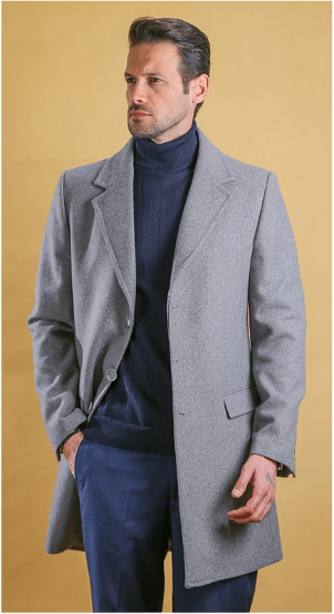 Bright Moons Wool Cashmere Double Breasted Overcoat Ash Gray