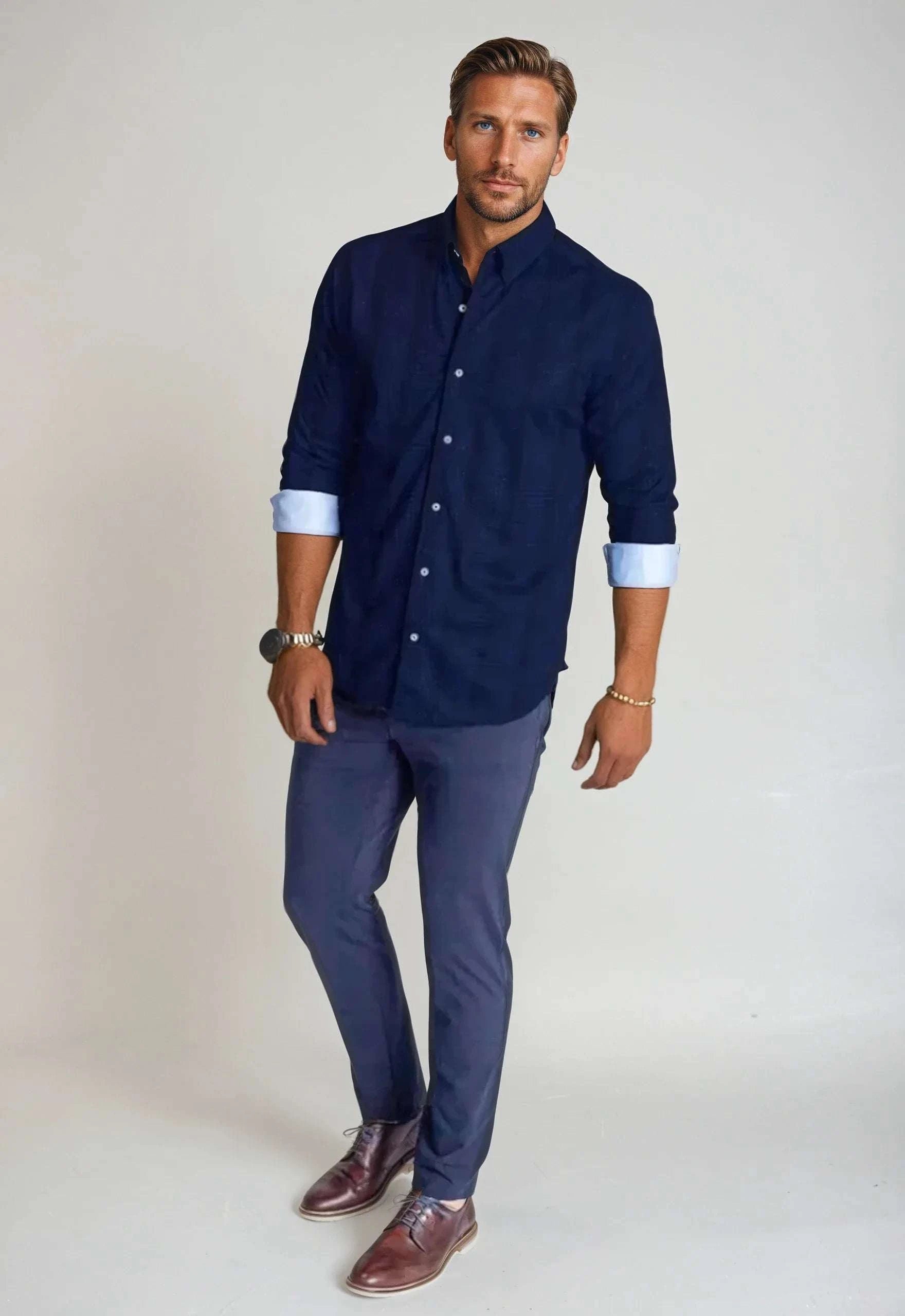 Moody Blues Plaid long sleeve tech shirt with breathable fabric and structured fit