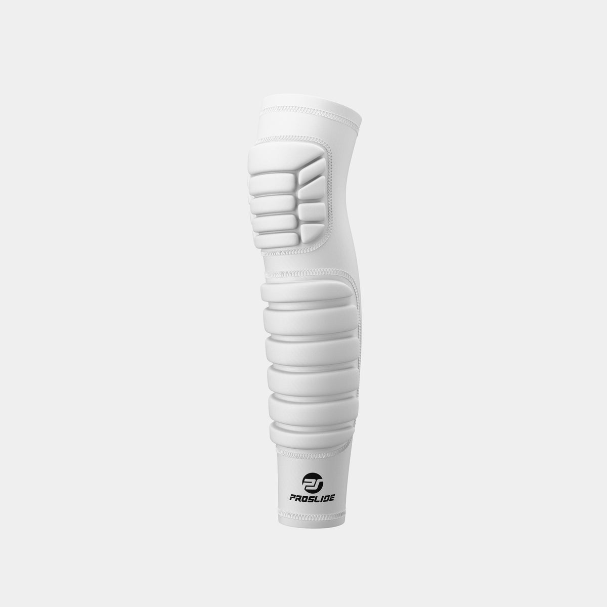 Knee and shin sleeve in white stretch fabric, ProSlide Padded Compression with segmented foam panels and black logo